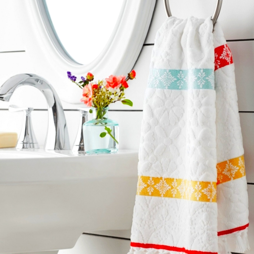 The Pioneer Woman Sculpted Stripe Velour Bath Towel 2-Piece Cotton Luxury NWT